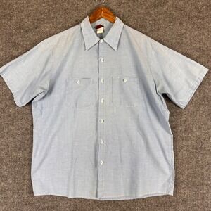 Vintage Big Ben Wrangler Mens XL Short Sleeve Shirt Blue Button Up USA Made